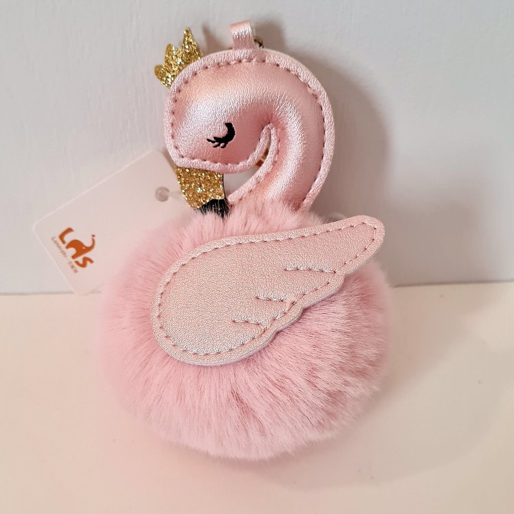 NWT fluffy Pink Swan Keychain